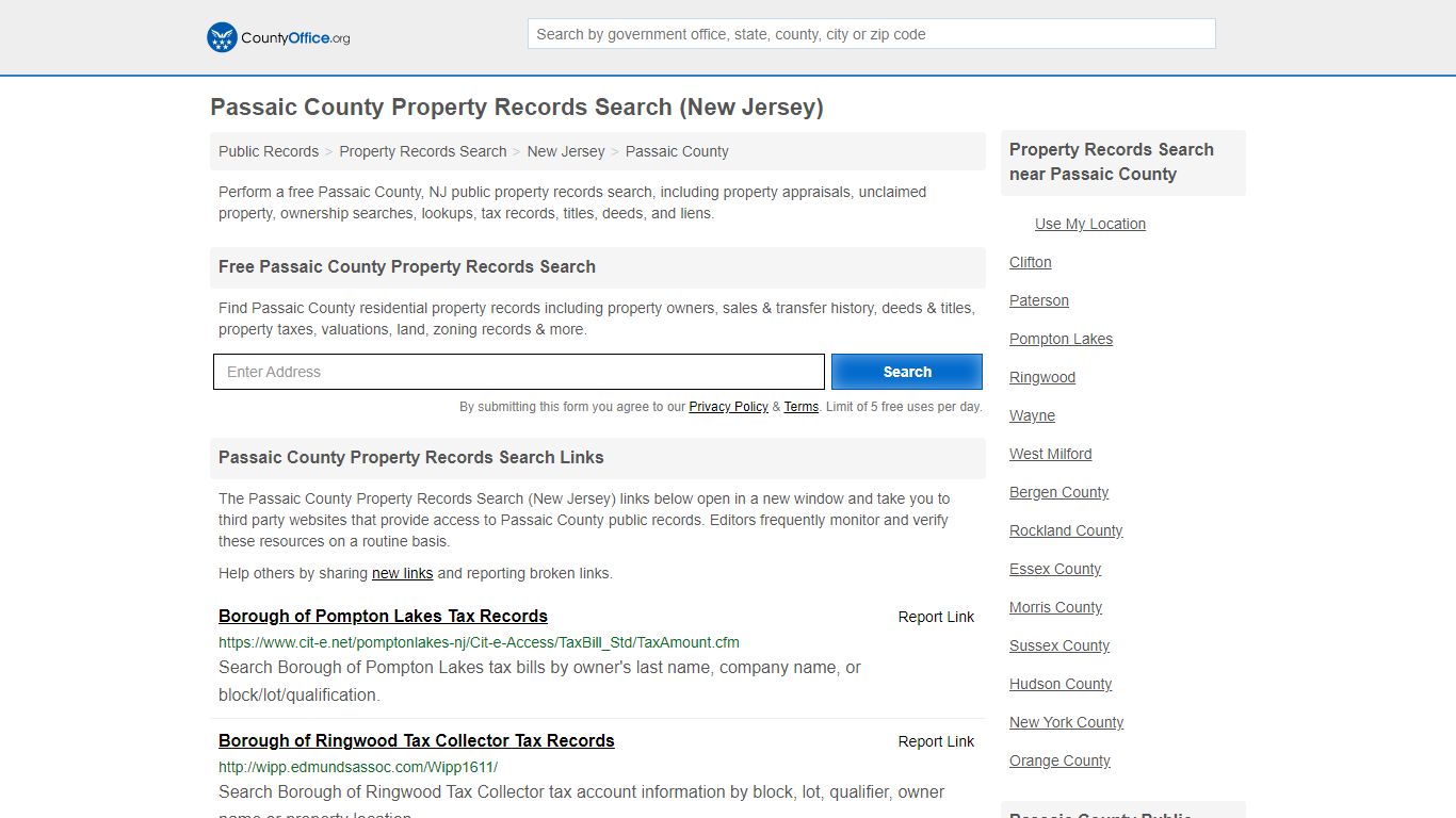 Property Records Search - Passaic County, NJ (Assessments ...